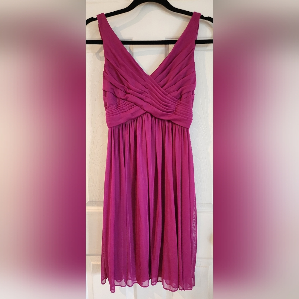 David's Bridal Fuschia Sleeveless Cowl Back Short Dress Size 2 Bridesmaid Pink